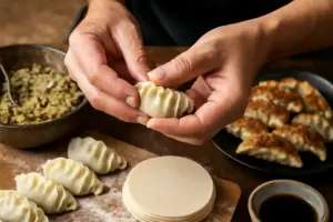 Gyoza giapponesi: la chiusura a mano che mantiene il ripieno umido e saporito